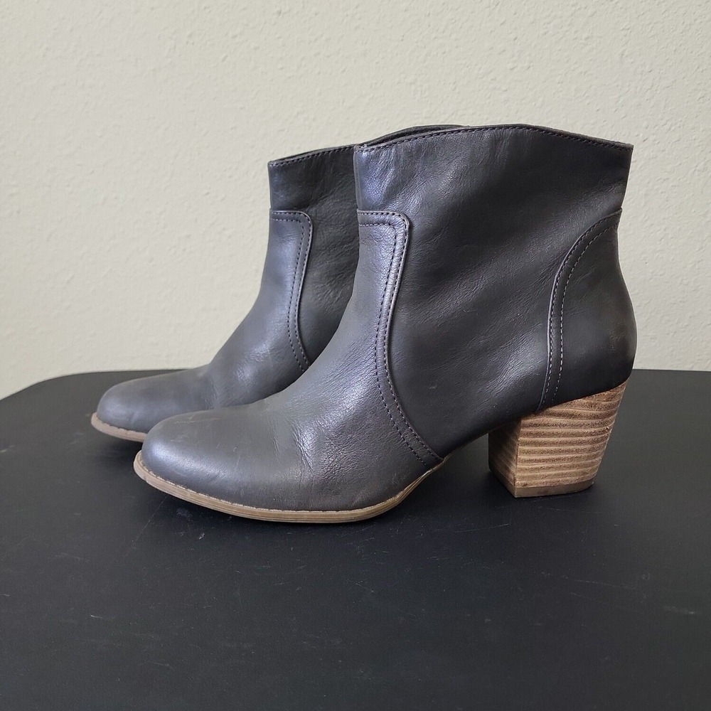 Sole Society Womens SO-ROMY Gray Leather Block Heel Ankle Bootie Size 7.5 B